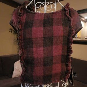 NWT Sea Gypsies sz Medium red / black plaid crop shirt